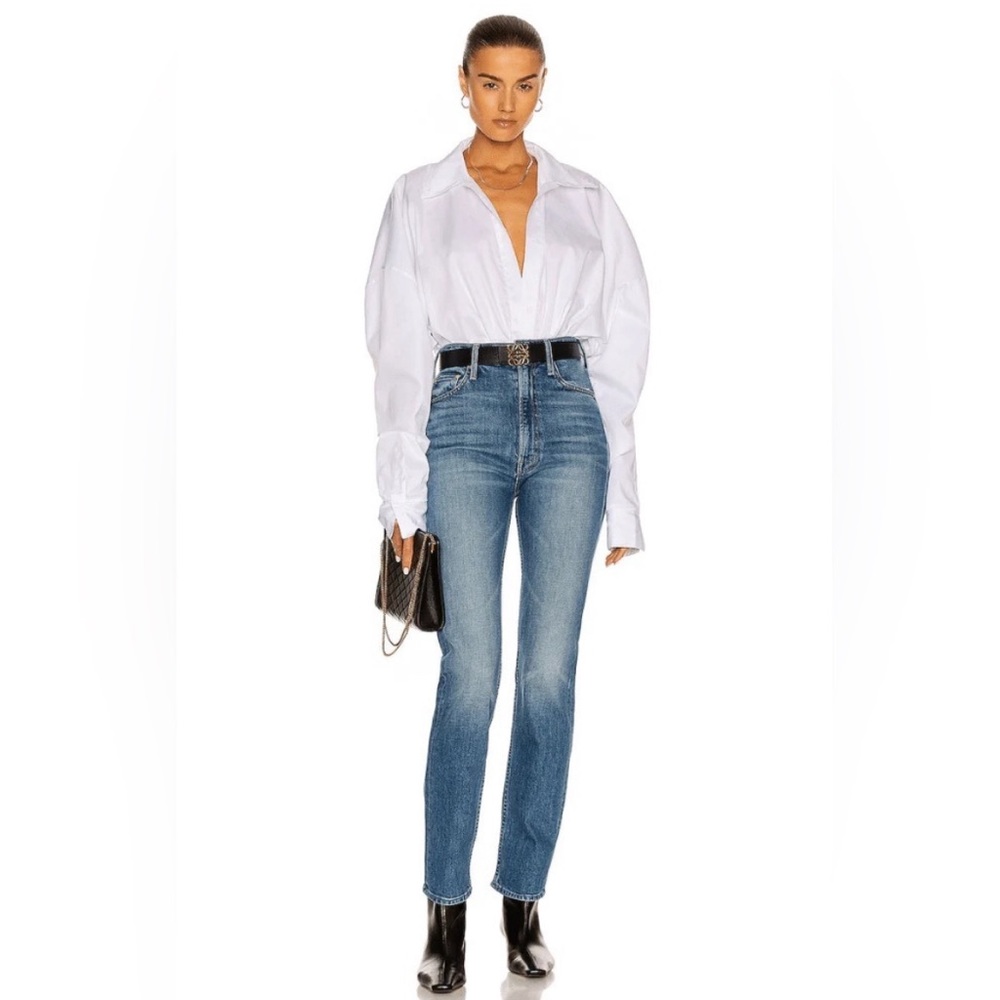 Mother Denim The High Waisted Rider Skimp in Cowboys Don't Cry